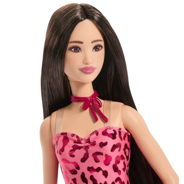 Barbie: Fashionista Freundinnen mit braunen Haaren stilvolle Modepuppe im Leopardenmuster-Kleid – Mattel Bild 3