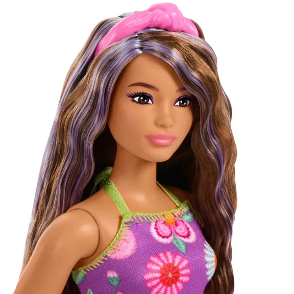 Barbie: Fashionista Freundinnen mit blumigem Kleid und lila Strähnen – Mattel Bild 3