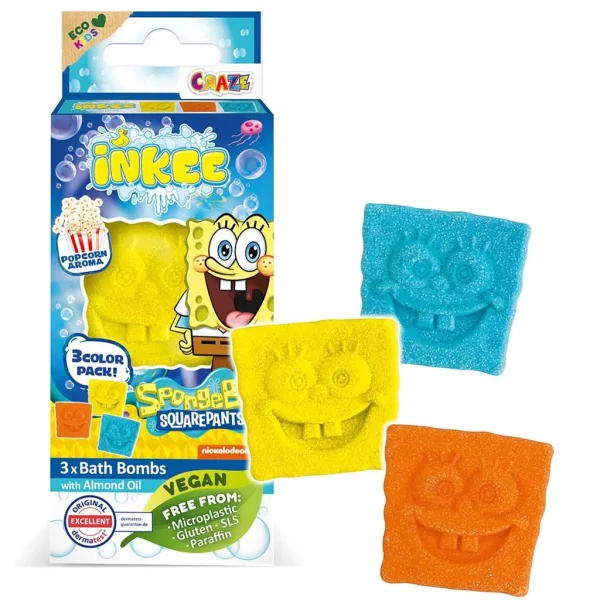 Craze Inkee: Vegane Badebombe in Form – SpongeBob mit Popcorn-Duft, 3er-Pack Bild 1