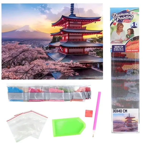 Diamantmalerei Puzzle: Japanische Pagode Diamantmalset 30x40cm Bild 2