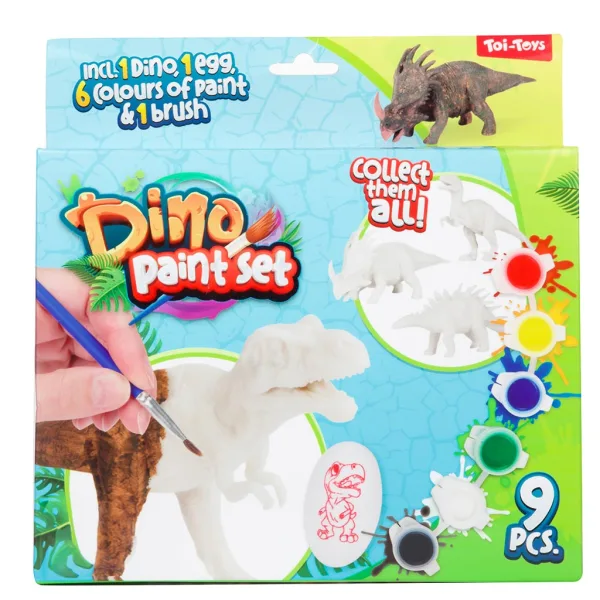 Dino Paint Set: Bemalbare Dinosaurierfigur mit Farben und Pinsel 9-teiliges Set Bild 2
