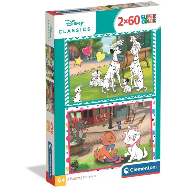 Disney Klassiker 101 Dalmatiner und Aristocats 2x60 Teile Supercolor Puzzle - Clementoni Bild 1