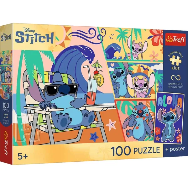 Disney Stitch Strandtage 100-teiliges UFT Puzzle mit Poster - Trefl Bild 1