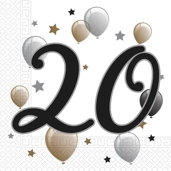 Elegante 20. Geburtstags-Papierserviette – 2-lagig, 33x33 cm, 20 Stück Bild 1