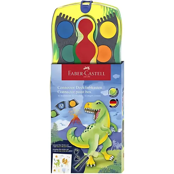 Faber-Castell: Connector 12-teiliges Wasserfarbenset mit zusammensteckbaren Paletten, Dinosauriermuster Bild 1