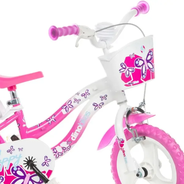 Flappy 12” Kinderfahrrad mit Korb und Puppensitz in Rosa-Weiß - Dino Bikes Fahrrad Bild 3