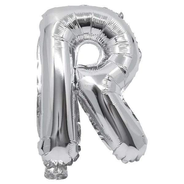 Folienballon in Buchstabenform, silberfarben – Buchstabe R, 32 cm Bild 1