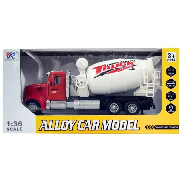 Heavy Duty Truck: Rückziehbares Metall-Betonmischer-LKW-Modell mit öffnenden Türen und drehbarer Trommel 1/36 Bild 2