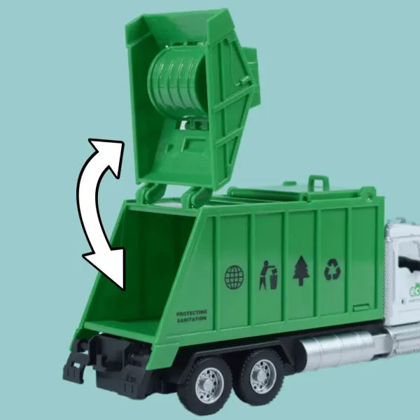 Heavy Duty Truck: Schwerlast-LKW-Modell mit Rückziehmotor, Metall, selektiver Müllsammler, mit öffnenden Türen und Mülltonne, Maßstab 1/36 Bild 5