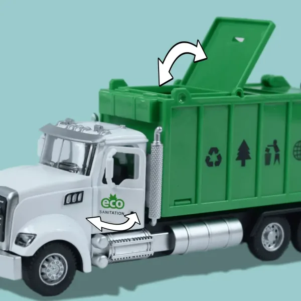Heavy Duty Truck: Schwerlast-LKW-Modell mit Rückziehmotor, Metall, selektiver Müllsammler, mit öffnenden Türen und Mülltonne, Maßstab 1/36 Bild 7