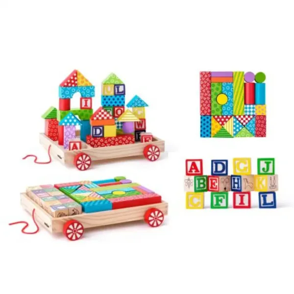Holz-ABC-Zugwagen mit Bausteinen und Buchstabenwürfeln Bild 2