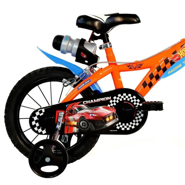 Hot Wheels 16” Kinderfahrrad mit Flaschenhalter und Stützrädern in orange-schwarz – Dino Bikes Fahrrad Bild 2