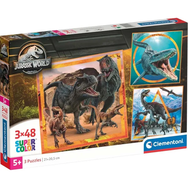 Jurassic World 3x48 Stück Supercolor Puzzle - Clementoni Bild 1