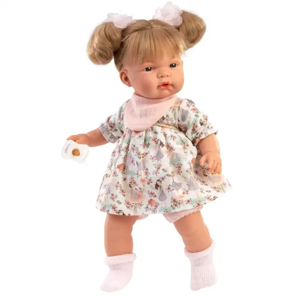 Llorens: Joelle 38 cm große weinende Puppe mit Schnuller in Sommerkleidung Bild 2