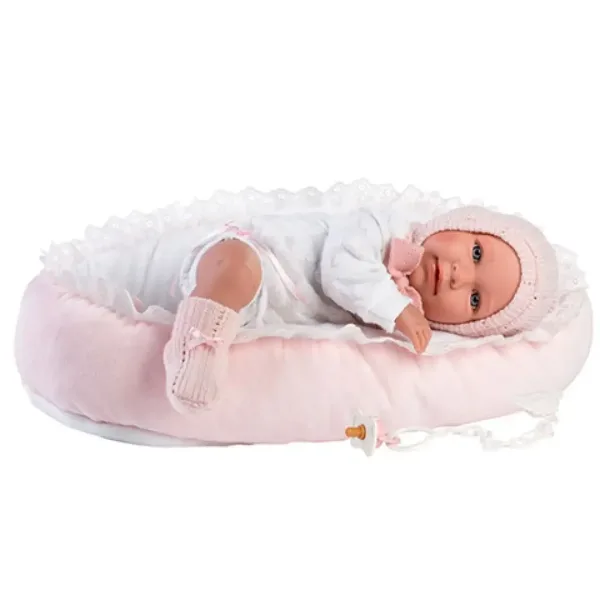 Llorens: Mimi 42 cm weinendes Mädchenpuppe in rosa Kleidung mit Wiege Bild 3