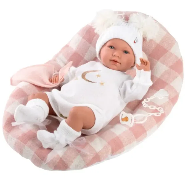 Llorens: Mimi Llorana 42cm weinendes Neugeborenes mit kariertem Bett Bild 1