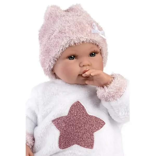 Llorens: Neugeborenes weinendes Mädchenpuppe in plüschigem Pyjama mit Sternenmuster 36cm Bild 3
