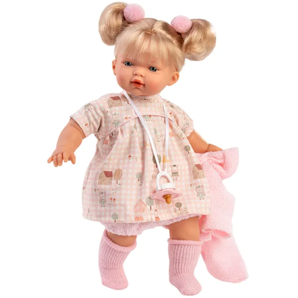 Llorens: Roberta, 33 cm große Puppe mit Schnuller in einem rosa Cardigan. Bild 2