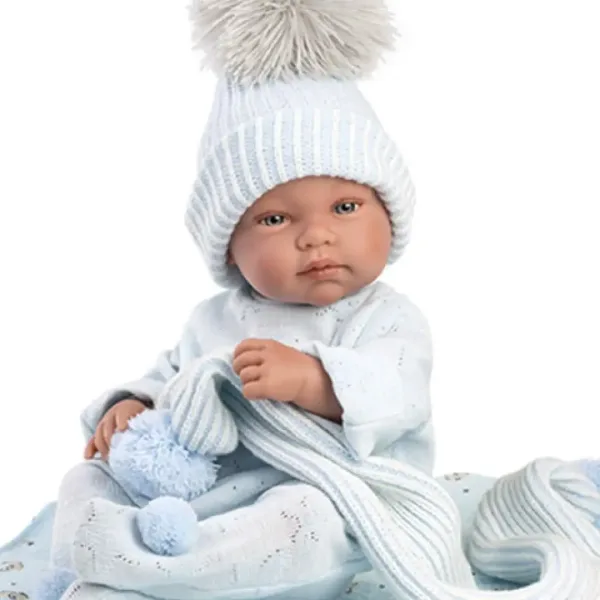 Llorens: Tino 43 cm großer neugeborener Junge mit blauer Babydecke, Schnuller und 3 verschiedenen Kleidungsstücken Bild 3