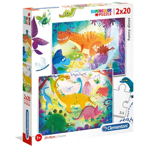 Lustige Dinos Supercolor 2-in-1 Puzzle 2x20 Stück - Clementoni Bild 1