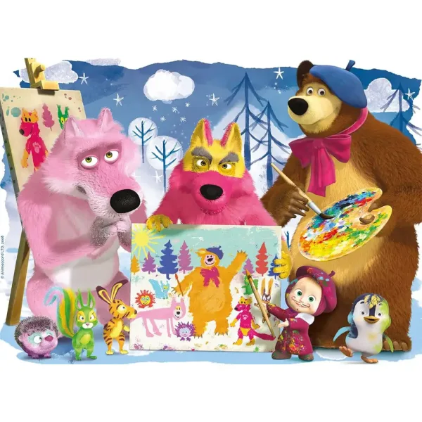 Mascha und der Bär Malen mit Freunden 60-teiliges Maxi-Bodenpuzzle 70x50cm - Lisciani Bild 2