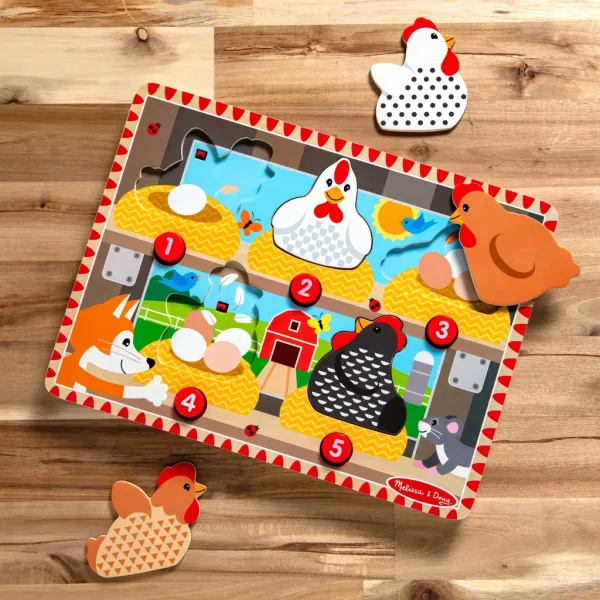 Melissa&Doug Push to Pop Puzzle – Glückliche Hühner Holz Entwicklungs Puzzle - Spin Master Bild 3