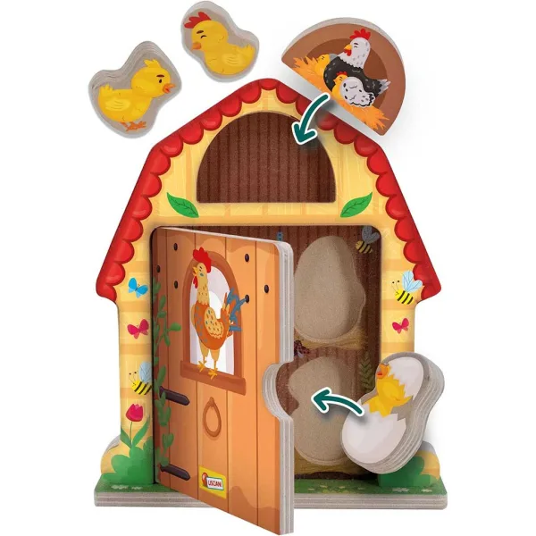 Montessori Holz-Lernspiel „Ländliche Hühnerfamilie“ – Lisciani Bild 2