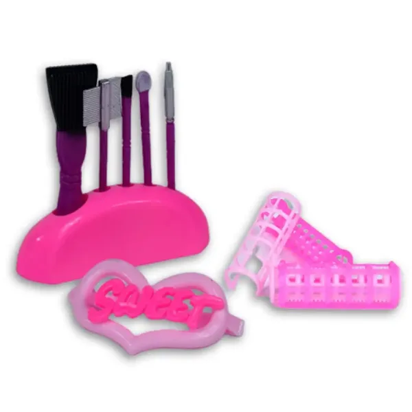Rosa 7-teiliges Beauty-Set mit Schminkpinseln, Haartrockner und Zubehör. Bild 2