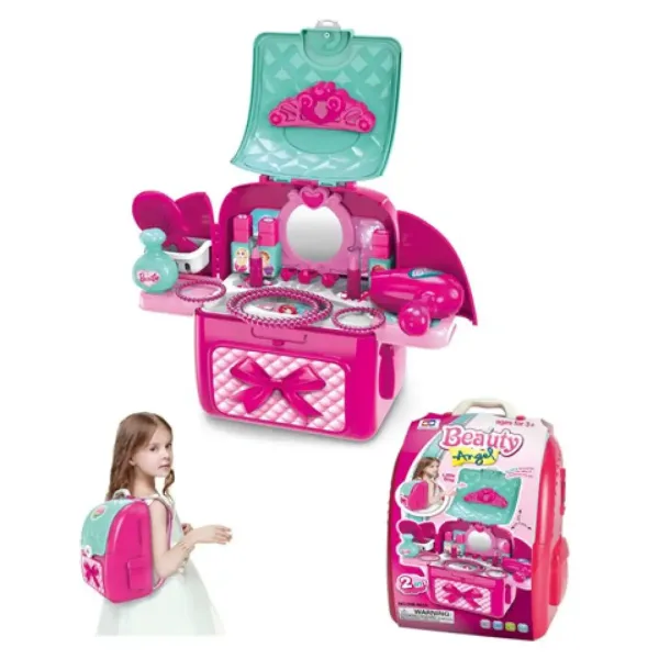 Rosa tragbarer 2-in-1 Schönheitstisch Spielset im Rucksack Bild 2