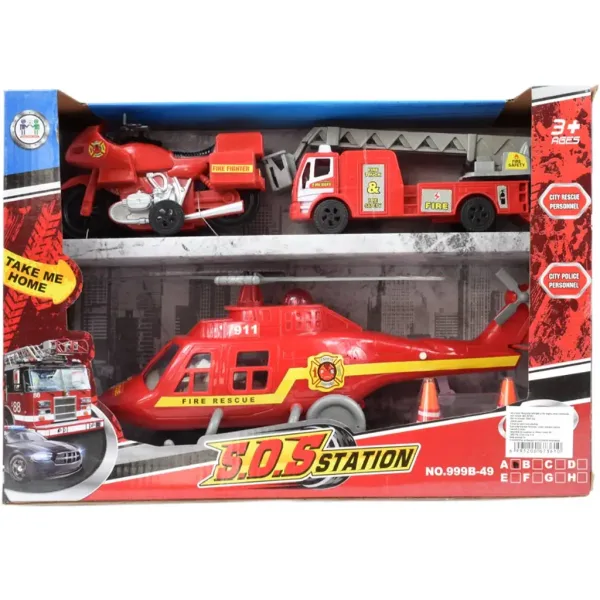 S.O.S. Station: 3-teiliges Feuerwehrfahrzeug-Set mit Hubschrauber Bild 2