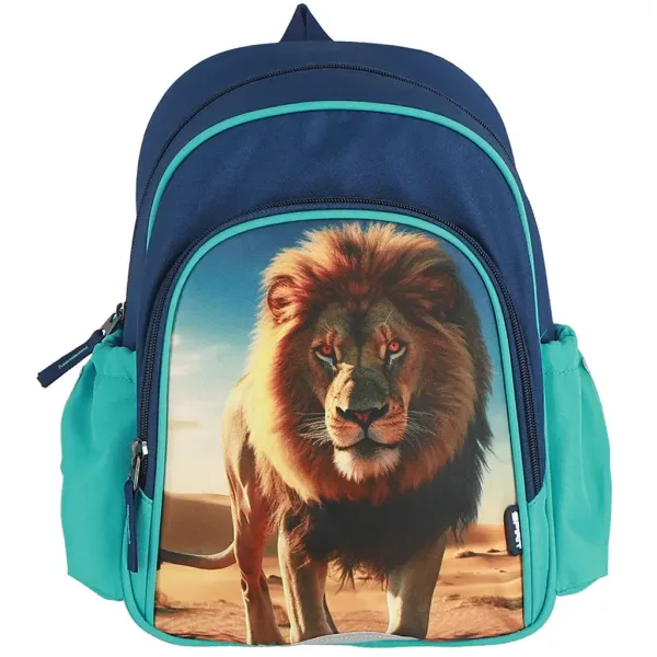 Spirit: Löwenmuster blauer abgerundeter Schulranzen, Rucksack 24x13x31cm Bild 3