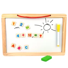 2-in-1 Holz-Magnettafel mit magnetischen Buchstaben, Whiteboard-Marker und Kreide Bild 2