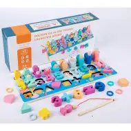 6-in-1 buntes Holzfähigkeiten-Entwicklungsspiel mit Zahlen und Formen