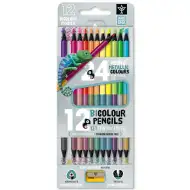 Ars Una: 12/24 Stück Neon-Metallic Bicolor, dreieckiges Farbstiftset mit Spitzer