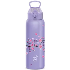 Ars Una: 3D Snow Flower lila doppelwandige Metallflasche 700 ml