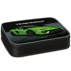 Ars Una: Mehrstöckiges Federmäppchen mit grünem Lamborghini-Motiv, 15,5 x 22,5 x 4,5 cm