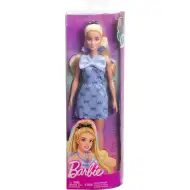 Barbie: Stilvolle Fashionista Blondine in einem blauen Kleid mit Fliegenmuster – Mattel