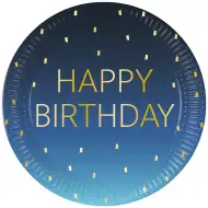 Blauer "Happy Birthday" Pappteller 8er-Set 23cm
