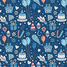 Blaues Geschenkpapier mit Geschenkmotiv, 100 × 70 cm
