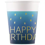 Blaues "Happy Birthday" Pappbecher-Set mit 8 Stück, 200 ml