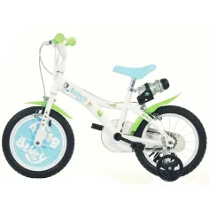 Bluey 14" Kinderfahrrad mit Flaschenhalter und Stützrädern in Weiß-Blau-Grün – Dino Bikes Fahrrad Bild 2
