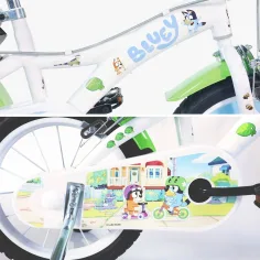 Bluey 14" Kinderfahrrad mit Flaschenhalter und Stützrädern in Weiß-Blau-Grün – Dino Bikes Fahrrad Bild 3
