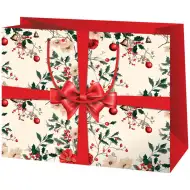 Cardex: Große Geschenktasche mit rotem Schleifenmuster, 26x13x33 cm