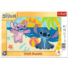 Disney Stitch Strandabenteuer – 15-teiliges gerahmtes Puzzle – Trefl