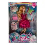 Dream Girl Modepuppe in pinkem Cocktailkleid mit Accessoires 29cm