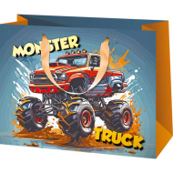 Exklusive große Geschenktasche mit Monster‑Truck‑Motiv, 26 × 13 × 33 cm