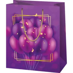 Exklusive große Geschenktasche mit lila Luftballonmuster, 26 x 13 x 33 cm