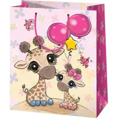 Exklusive, mit Giraffenmuster versehene, mittelgroße Geschenktasche, 18 x 23 x 10 cm