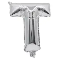 Folienballon in Buchstabenform in Silber – Buchstabe T, 32 cm