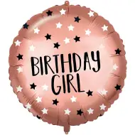 Folienballon zum Geburtstag – mit der Aufschrift "Birthday Girl", roségold mit Sternen, 46 cm
